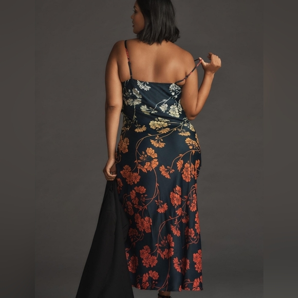 Anthropologie Conditions Apply Elva Slip Midi Dress Deep Teal Floral - Size LP - Picture 3 of 9